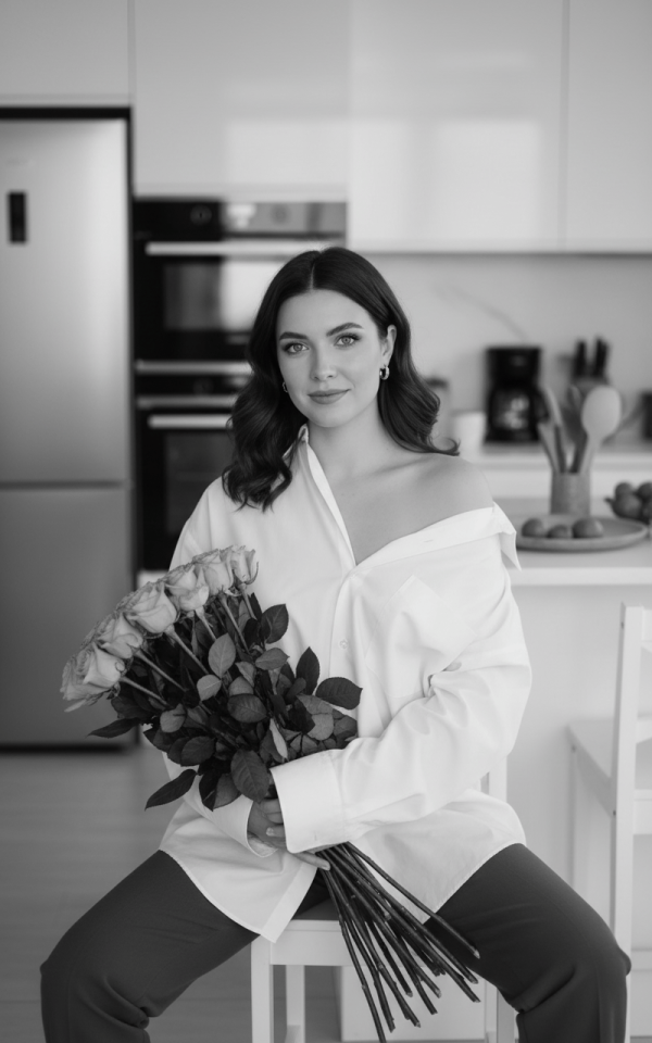 Результат обработки фото нейросетью — Чёрно-белое с цветами 👩‍🦰