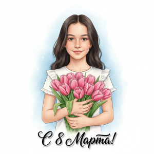 Эффект Открытка с девочкой в стиле 8 Марта