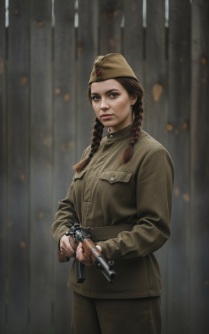 Эффект на фоне деревянного  забора в стиле 23 февраля