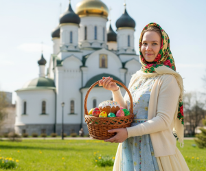 Эффект У церкви с платком в стиле Пасха