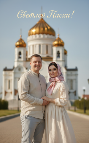Эффект Откртытка на фоне храма в стиле Пасха