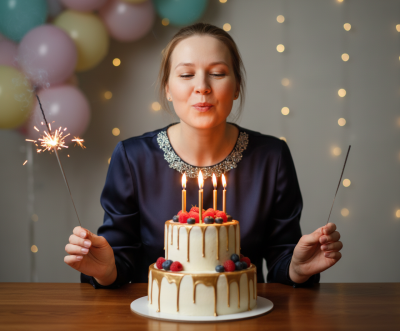 Стиль День рождения - Шары, конфетти, праздничный торт