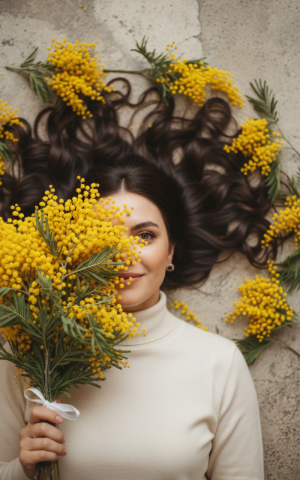 Эффект Портрет с мимозой в стиле 8 Марта