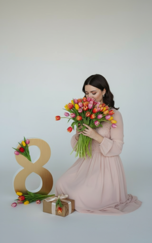Эффект Студийное с цифрой 8 и тюльпанами в стиле 8 Марта