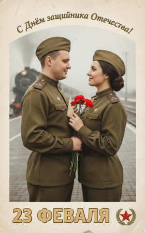 Эффект Винтажная открытка в стиле 23 февраля