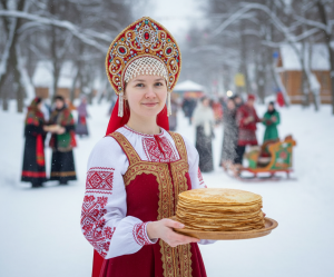 Эффект Масленица. В кокошнике, с блинами в стиле Масленица