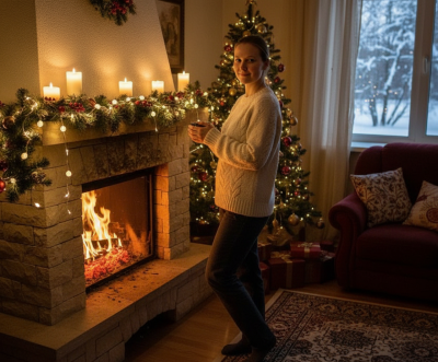 Стиль 🎄 Уютный вечер - Тёплый домашний свет, камин и праздничные гирлянды.