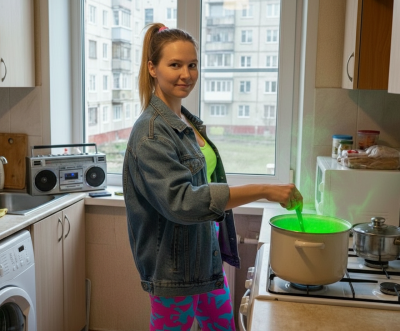 Стиль В стиле 90х - Лосины, магнитофон, яркий неон