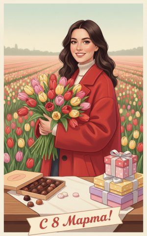 Эффект Открытка с девушкой в стиле 8 Марта