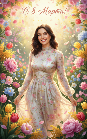 Эффект Открытка в цветах к 8 марта в стиле Открытка к 8 Марта