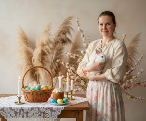 Эффект Студийное с кроликом и пампасами в стиле Пасха