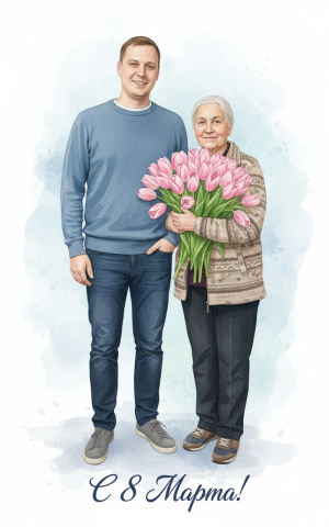 Эффект Мамочка с розовыми тюльпанами в стиле Открытка к 8 Марта