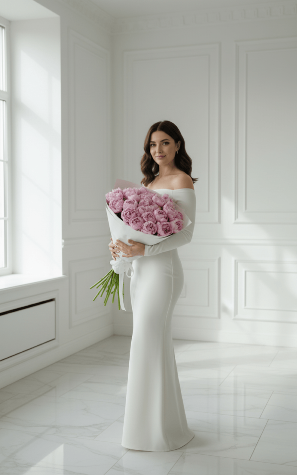 Результат обработки фото нейросетью — С цветами в студии 👩‍🦰