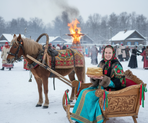 Эффект Масленица в деревянных санях в стиле Масленица