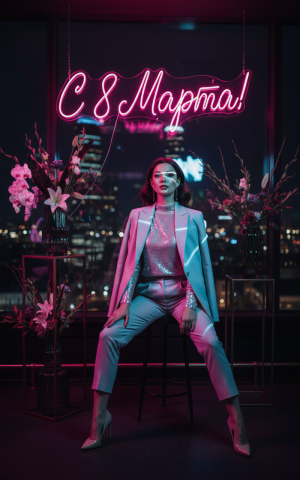 Эффект Неоновая надпись "С 8 Марта!" в стиле 8 Марта