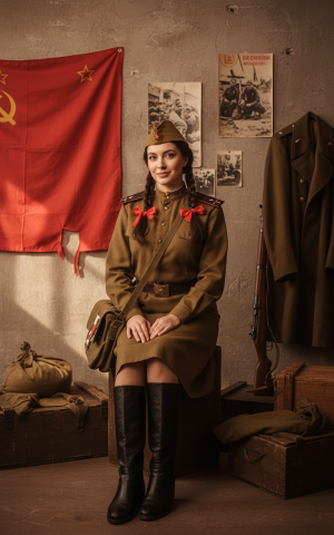 Эффект Медсестра СССР с косами в стиле 23 февраля