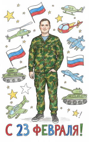 Эффект Детский рисунок  в стиле 23 февраля