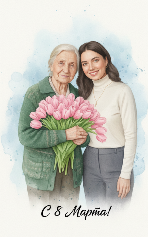 Эффект Дорогая бабушка с тюльпанами в стиле Открытка к 8 Марта