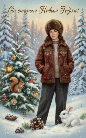 Эффект Советская новогодняя открытка #31 в стиле Новогодняя советская открытка